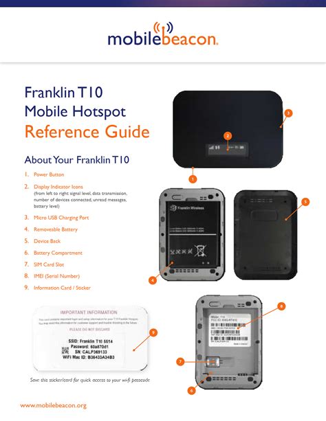 The <b>Franklin</b> <b>T10</b> <b>mobile</b> <b>hotspot</b> supports all possible T-<b>Mobile</b>/Sprint 4G bands, including T-Mobile's extended range bands and the bands formerly used by Sprint. . Franklin t10 mobile hotspot manual